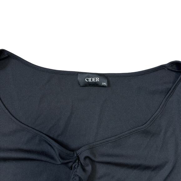 Cider Black Short Ribbed Top With V Neck New Without Tags 2XL - Picture 3 of 4
